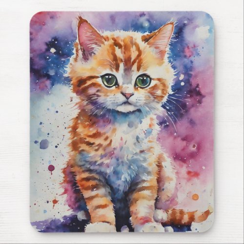 Cute Watercolor Ginger Kitten  Mouse Pad