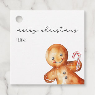 Cute Watercolor Gingerbread Man Merry Christmas Favor Tags