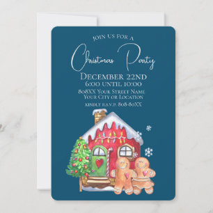 Cute Watercolor Gingerbread People on Blue Invitation