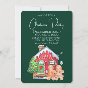 Cute Watercolor Gingerbread People on Green Invitation