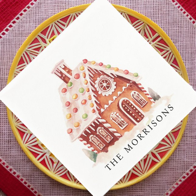 Cute Watercolor Gingernread House Christmas Party Napkins (Creator Uploaded)