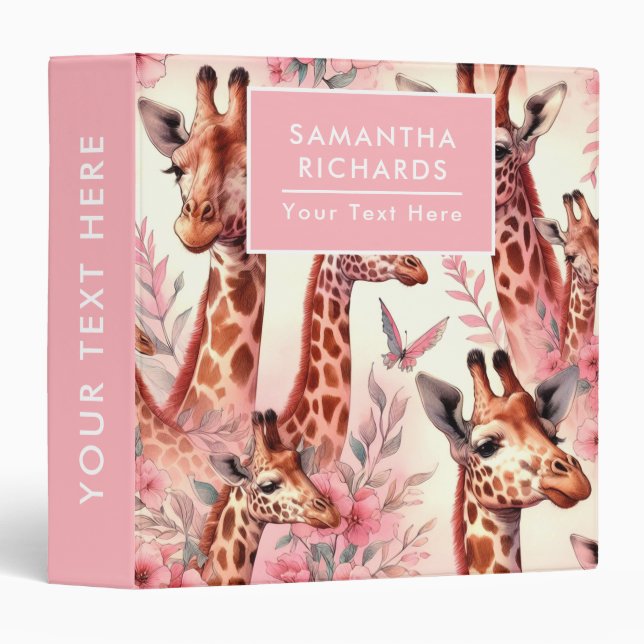 Cute Watercolor Giraffe  3 Ring Binder (Front/Spine)