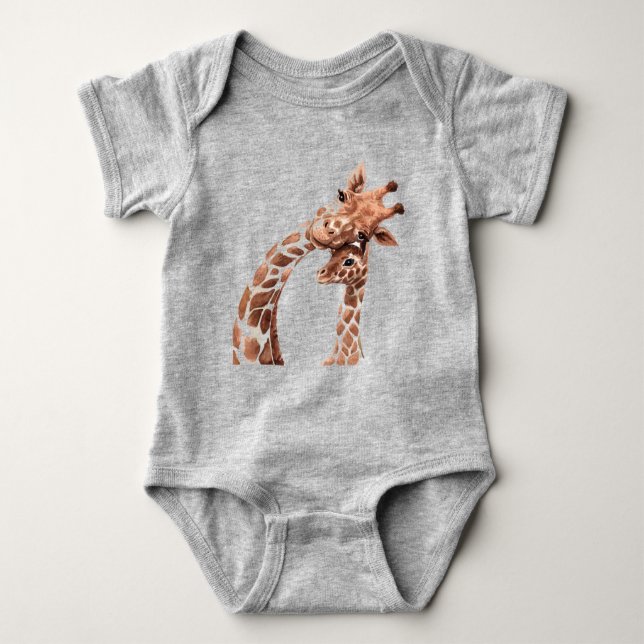 Cute Watercolor Giraffe Animal  Baby Bodysuit (Front)