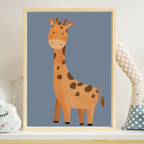 Cute Watercolor Giraffe Animal Nursery Poster