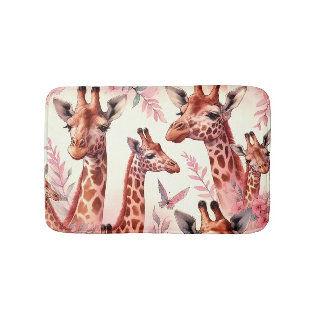 Cute Watercolor Giraffe  Bath Mat (Front)