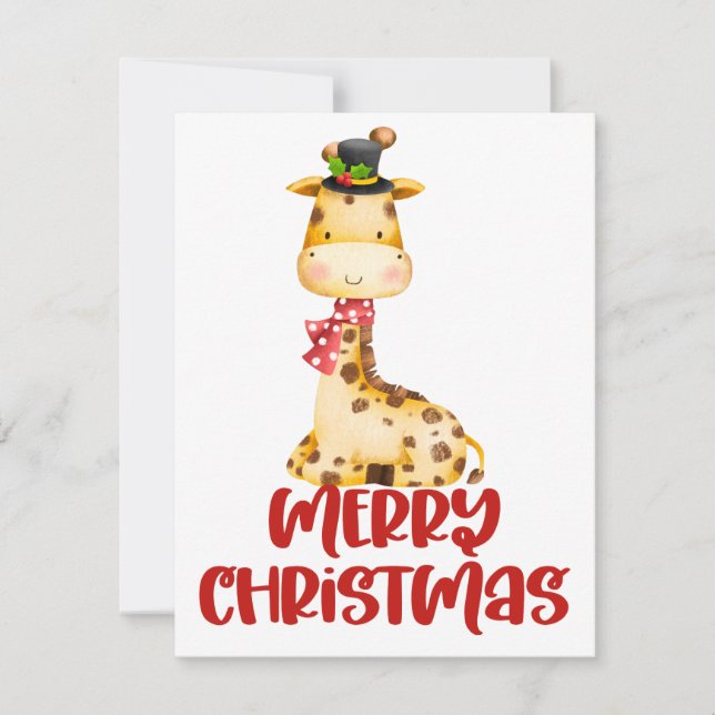Cute Watercolor Giraffe Christmas Card (Front)