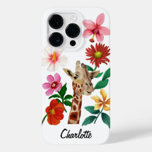 Cute Watercolor Giraffe Floral Name Case-Mate iPhone 14 Pro Case