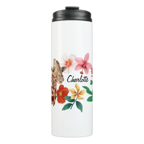 Cute Watercolor Giraffe Floral Name Thermal Tumbler