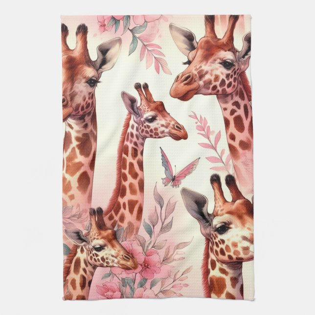 Cute Watercolor Giraffe  Kitchen Towel (Vertical)