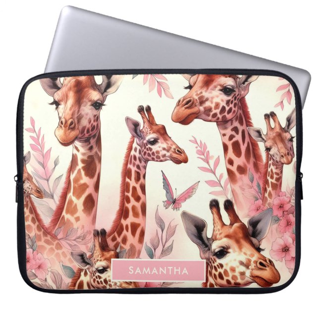Cute Watercolor Giraffe  Laptop Sleeve (Front)