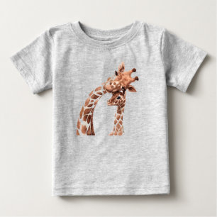 Cute Watercolor Giraffe Mom or Dad & calf Baby Baby T-Shirt