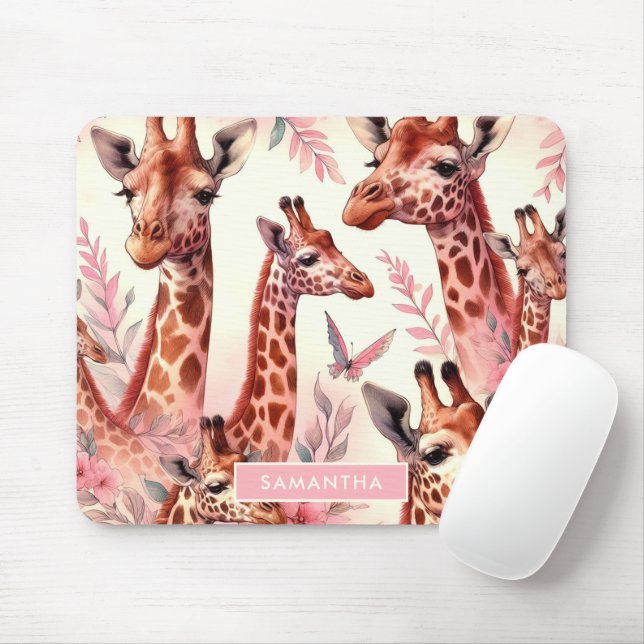 Cute Watercolor Giraffe  Mouse Pad (With Mouse)