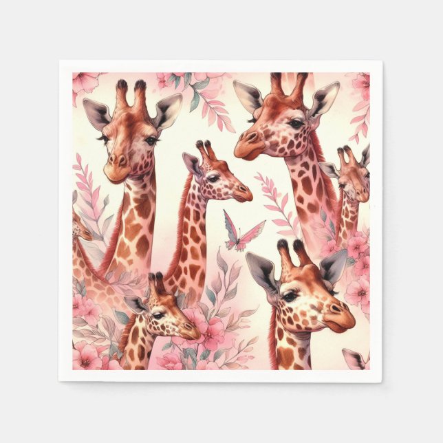 Cute Watercolor Giraffe  Napkins (Front)