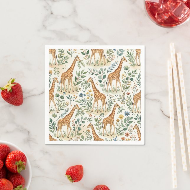 Cute Watercolor Giraffe Pattern Napkins (Insitu)