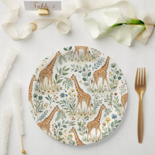 Cute Watercolor Giraffe Pattern Paper Plates