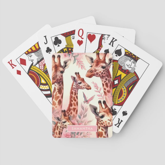 Cute Watercolor Giraffe  Poker Cards (Back)