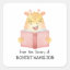 CUTE WATERCOLOR GIRAFFE READING BOOK BOOKPLATE