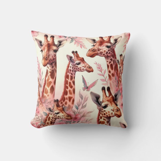 Cute Watercolor Giraffe  Throw Pillow (Front)