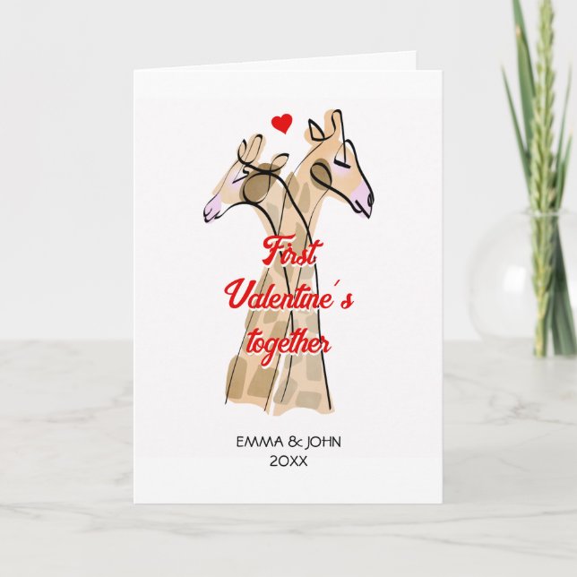 Cute Watercolor Giraffes First Valentine´s Day Card (Front)
