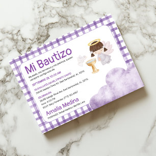 Cute Watercolor Girl Angel Purple Design Baptism Invitation