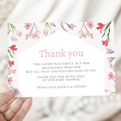 Cute Watercolor Girl Baby Shower Thank You Card