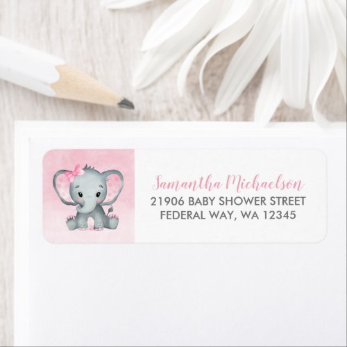 Cute Watercolor Girl Elephant Baby Shower Label