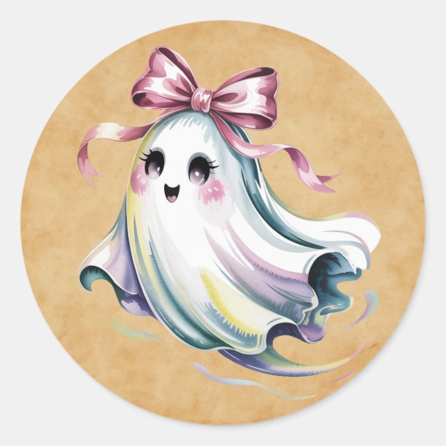 Cute Watercolor Girl Ghost Birthday Mash Classic Round Sticker (Front)