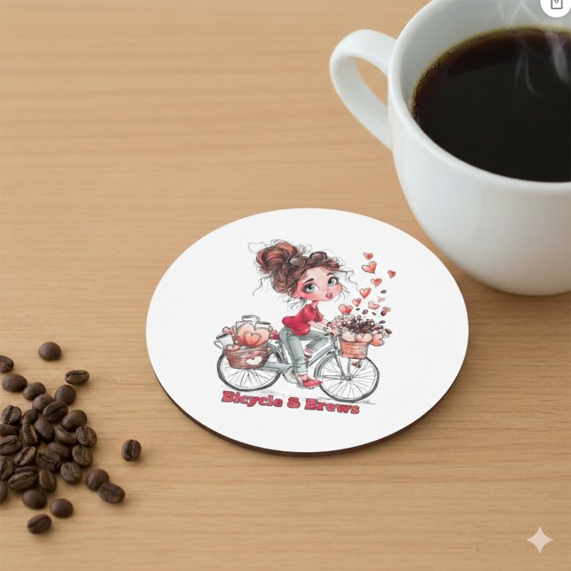 Cute Watercolor Girl on Bicycle Coffee Coaster  (Creator Uploaded)