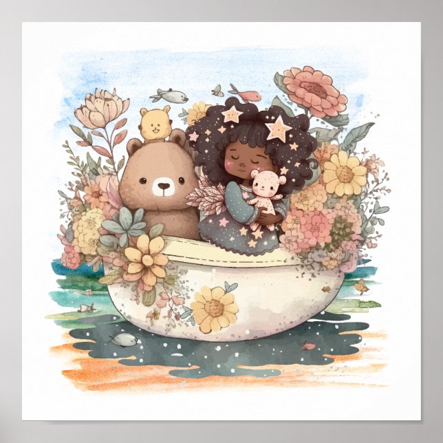 Cute Watercolor Girl With Besties Poster (Front)