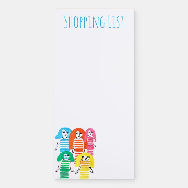 Cute watercolor girls funky fun magnetic notepad (Front)