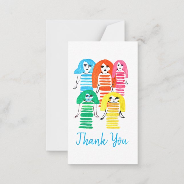 Cute watercolor girls funky fun note card (Front)