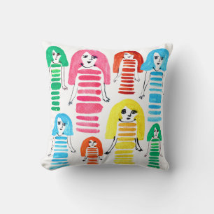 Cute watercolor girls funky fun throw pillow