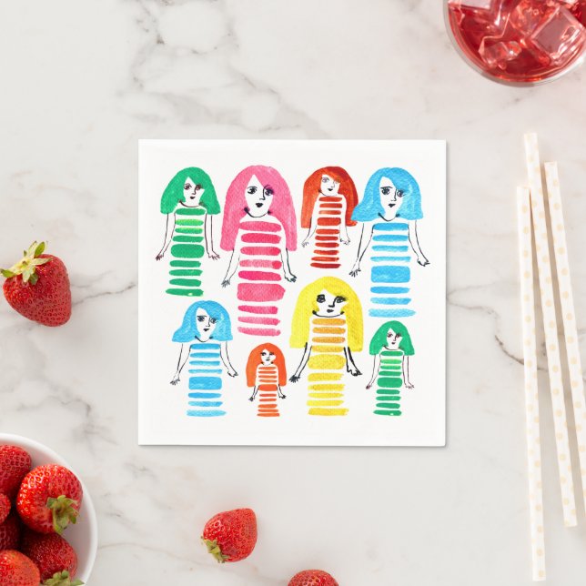Cute watercolor girls funky modern art napkins (Insitu)