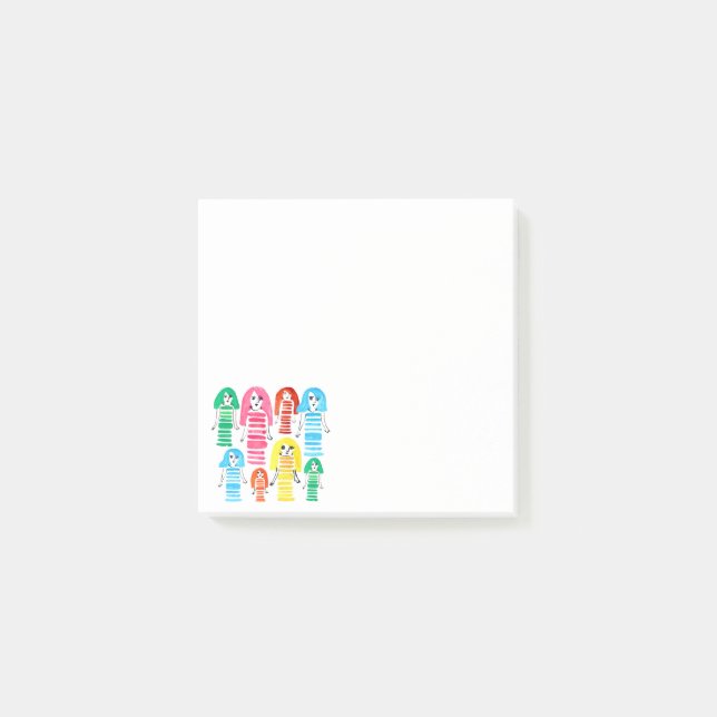 Cute watercolor girls funky modern art post-it notes (Front)
