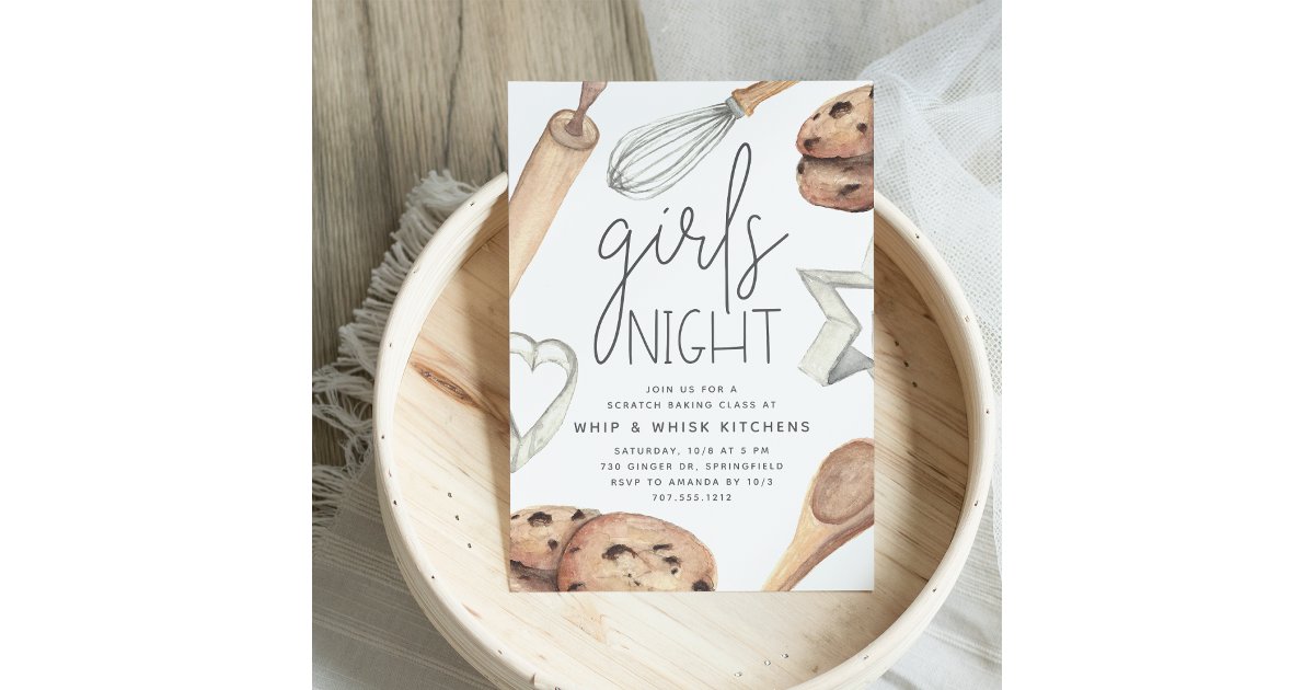 Cute Watercolor Girls Night Out Baking Class Invitation | Zazzle