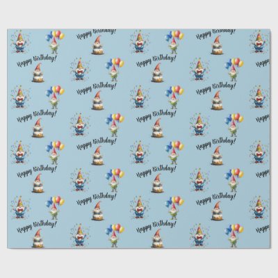 Cute Watercolor Gnome Birthday Celebration Wrapping Paper