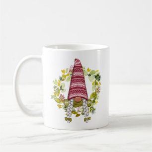 Cute Watercolor Gnome Red Hat Nordic with Wreath Coffee Mug