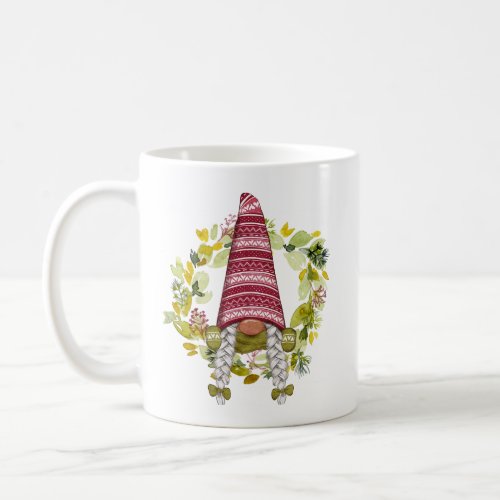 Cute Watercolor Gnome Red Hat Nordic with Wreath Coffee Mug