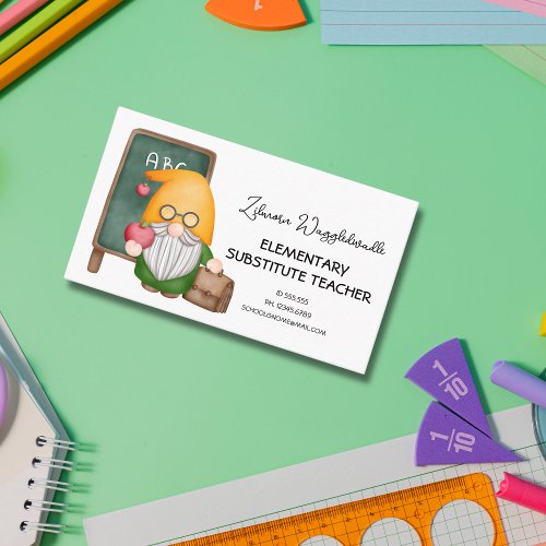 Cute Watercolor Gnome Teacher Business Card