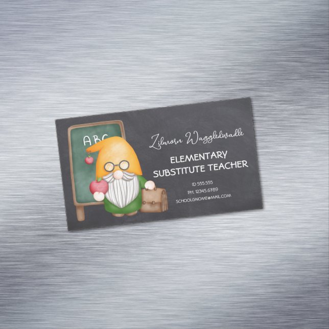 Cute Watercolor Gnome Teacher On Chalkboard  Business Card Magnet (In Situ)