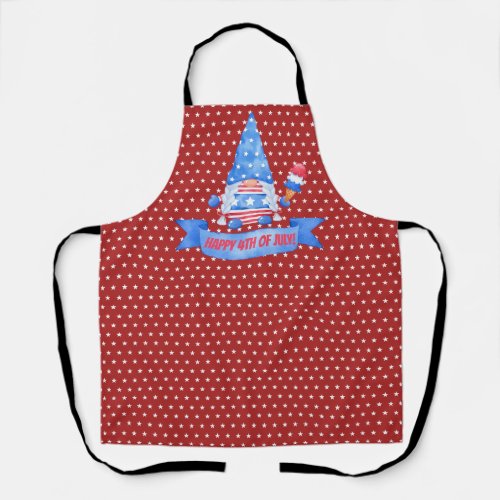 Cute Watercolor Gnomes 4th of July Red Apron