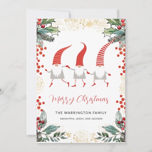 Cute Watercolor Gnomes Christmas Holiday Greeting 