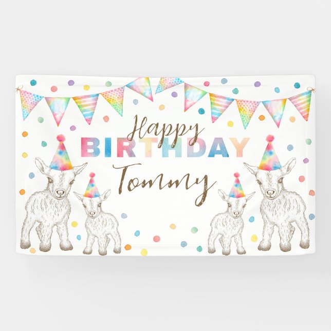 Cute Watercolor Goat Birthday Party Banner (Horizontal)
