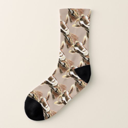 Cute Watercolor Goat Farm Animal Fun  Pattern Socks