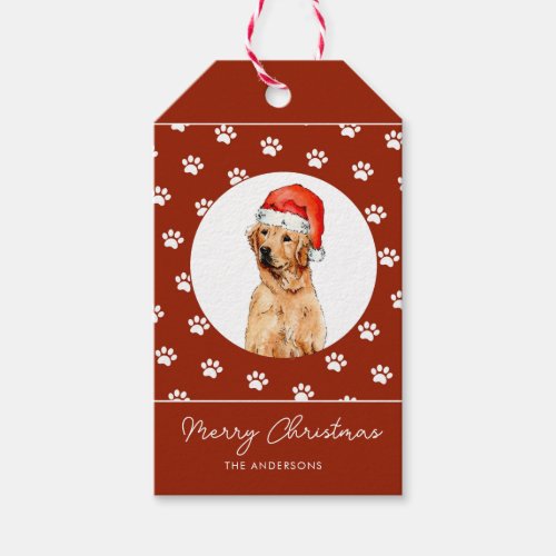 Cute watercolor Golden retreiver Christmas  Gift Tags