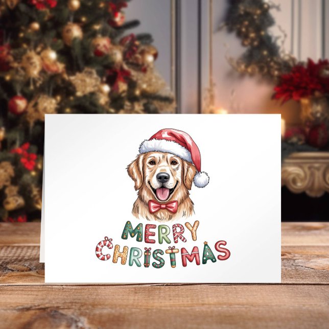 Cute Watercolor Golden Retriever Christmas Holiday Card (Creator Uploaded)