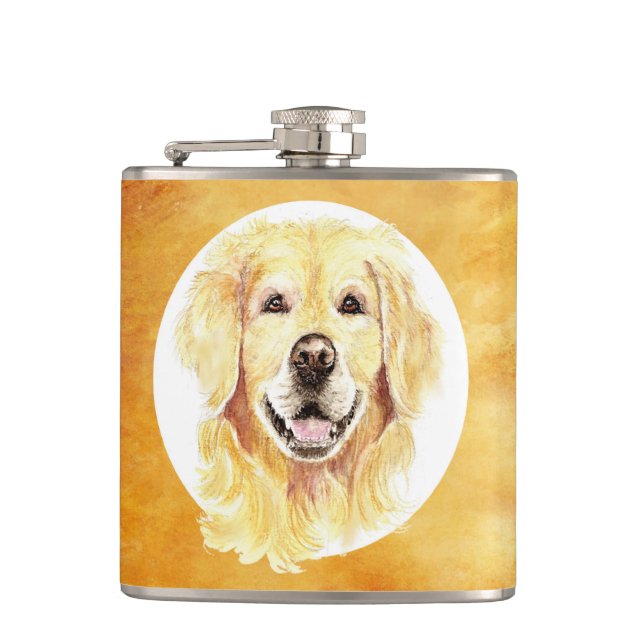 Cute Watercolor Golden Retriever Dog Pet Animal Flask (Front)