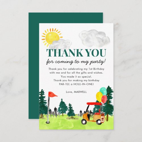 Cute Watercolor Golf Cart Birthday Par_tee Party Thank You Card