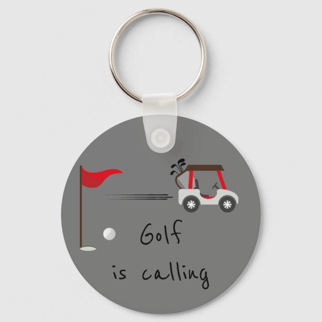 Cute Watercolor Golf Fun Golf is Calling Quote Keychain (Front)