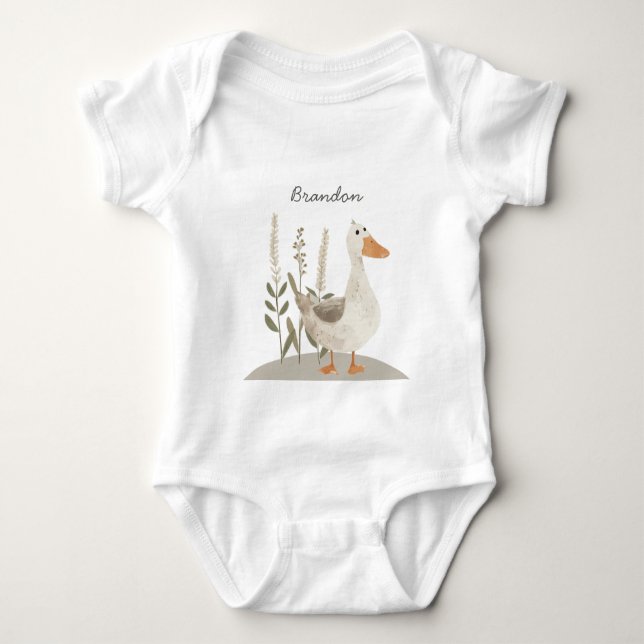 Cute Watercolor Goose Baby Bodysuit (Front)
